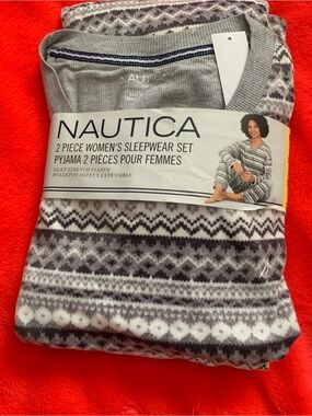 Nautica Women's Fair Isle Fleece Sleep Set - Gray & White